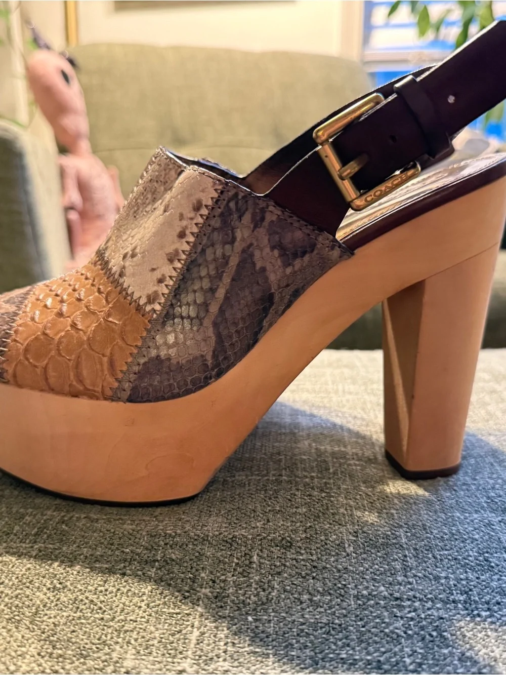 Rare Coach Petrina Patchwork Snakeskin Platform Slingback Heels 8.5B - NWOT